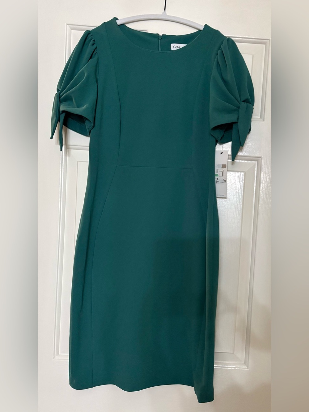 Calvin Klein Emerald Green Midi Dress with Puff Tie Sleeves